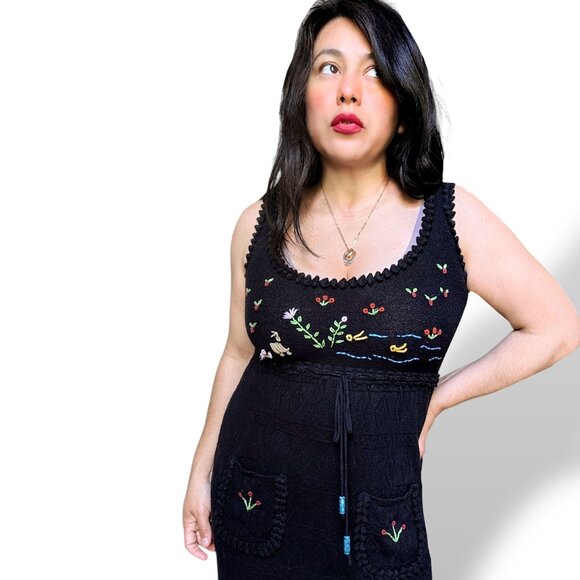 Betsey Johnson Dresses & Skirts - Betsey Johnson rare vintage 90's knit embroidered pointielle midi dress M